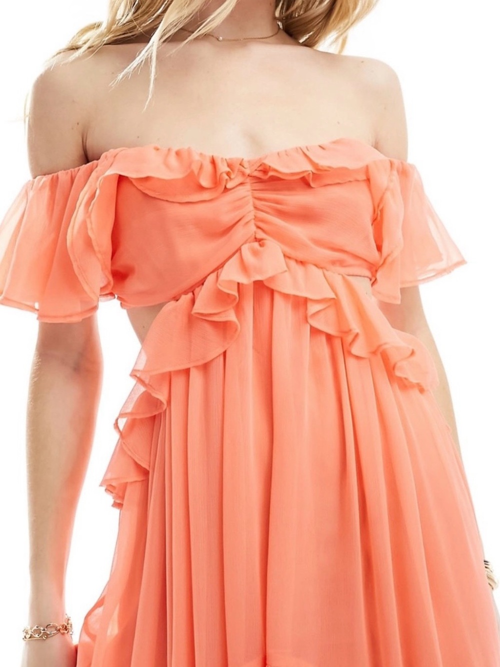 ASOS Coral Ruffle High-Low Maxi Dress - Picture 2 of 4